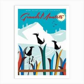Grands Montets Chamonix Poster Mint & Teal Art Print