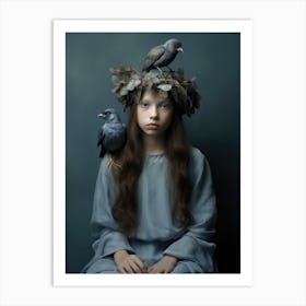 Girl With Birds On Her Head 1 Art Print