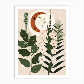 Moon And Flowers Art Print