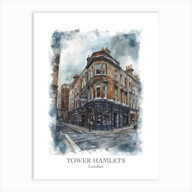Tower Hamlets London Borough   Street Watercolour 3 Poster Art Print