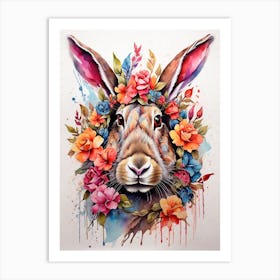 Rabbit Head In Flowers Art Print