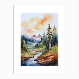 Taiga watercolor landscape, high quality watercolor forest background.11 Art Print