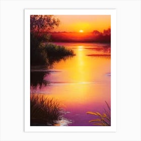 Sunrise Over River Waterscape Crayon 2 Art Print