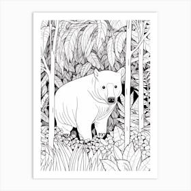 Line Art Jungle Animal Malayan Tapir 3 Art Print