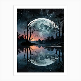 Full Moon Reflected In Water Art Print