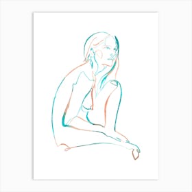 Daydreaming One Line Watercolor Art Print