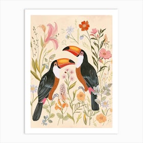 Folksy Floral Animal Drawing Toucan 2 Art Print