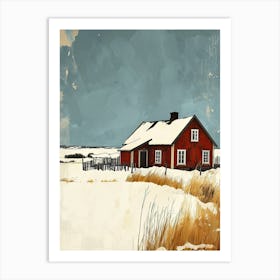 Red House In The Snow, Sweden Art Print