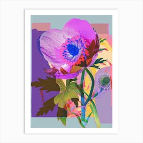 Anemone 1 Neon Flower Collage Art Print