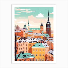 Vintage Winter Travel Illustration Stockholm Sweden 1 Art Print