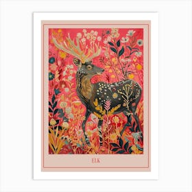 Floral Animal Painting Elk 1 Poster Art Print