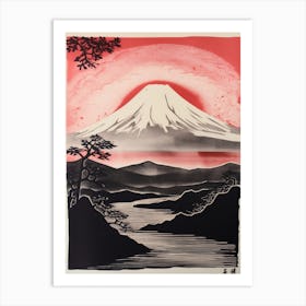 Mount Fuji Japan Linocut Illustration Style 2 Art Print