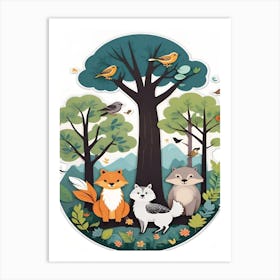 Foxes In The Forest Art Print