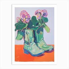 A Painting Of Cowboy Boots With Pink Flowers, Fauvist Style, Still Life 10 Art Print