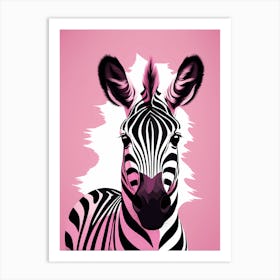 Flat Buho Art Plains Zebra On Solid pin Background, modern animal art, 2 Art Print