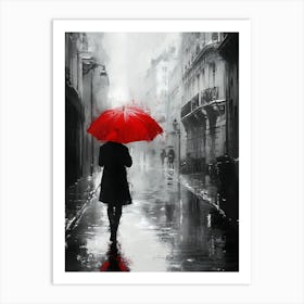 A Man with a Red Umbrella in the Rain 3 Art Print