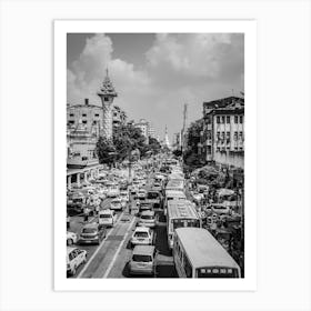 The chaos of Yangon City, Myanmar | Black and White Photography Art Print