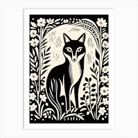 Fox In The Forest Linocut Illustration 25  Art Print