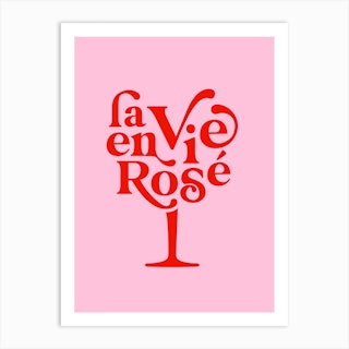 La Vie En Rosé Wine Glass Red On Pink Art Print