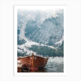 Boat And Snowy Rocks Oil Painting Lanscape Art Print