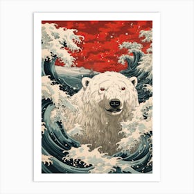 Polar Bear Animal Drawing In The Style Of Ukiyo E 4 Art Print