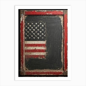 Antique Blackboard Featuring A Vintage Rendition Of An American Flag Smeared Red Stripes Adorned Wi (7) Art Print