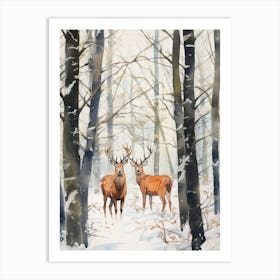 Winter Watercolour Elk Art Print