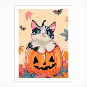 Halloween Cat In Pumpkin Art Print