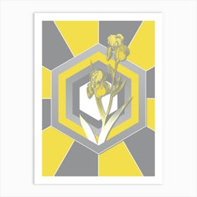 Vintage Elder Scented Iris Botanical Geometric Art in Yellow and Gray n.441 Art Print