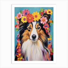 Shetland Sheepdog Portrait With A Flower Crown, Matisse Painting Style 3 Art Print