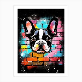 Aesthetic Boston Terrier Dog Puppy Brick Wall Graffiti Artwork Art Print