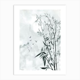 Bamboo Tree With Birds Art Print