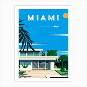 Miami, USA (Hiroshi Nagai style/pop-art style/City pop) — Retro travel minimalist poster Art Print