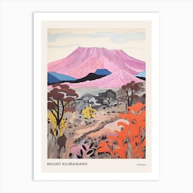 Mount Kilimanjaro Tanzania 3 Colourful Mountain Illustration Poster Art Print