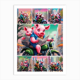 Pigs On A Motorcycle Art Print