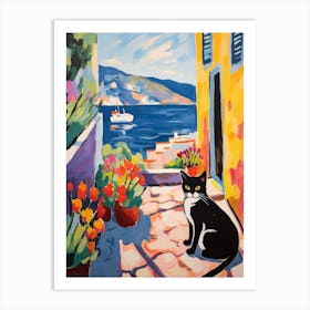 Painting Of A Cat In Korcula Croatia 1 Art Print