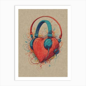 Heart With Headphones 2 Art Print