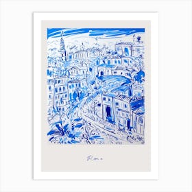 Rome Italy Blue Drawing Poster Art Print