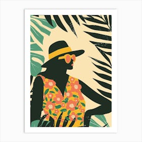 Woman In Hat And Sunglasses Art Print