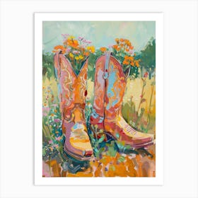 Cowboy Boots And Wildflowers Prairie Clovers Art Print