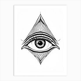 Intuition, Symbol, Third Eye Simple Black & White Illustration 2 Art Print