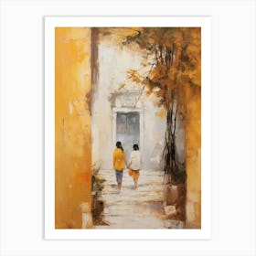 Two People Walking Down The Street Art Print