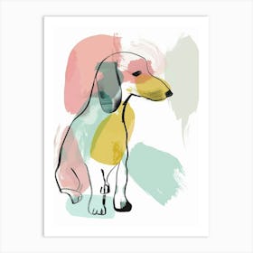 Dachshund Watercolour Dog Pastel Line Illustration 3 Art Print