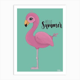 Hello Summer Flamingo Art Print