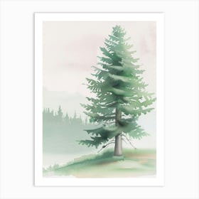 Fir Tree Atmospheric Watercolour Painting 3 Art Print
