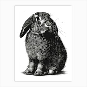 American Fuzzy Lop Black Blockprint Rabbit Illustration 1 Art Print