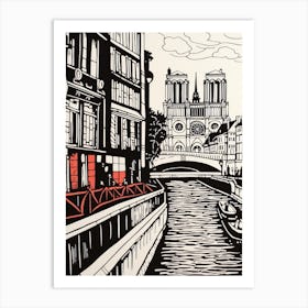 Paris France Linocut Illustration Style 2 Art Print