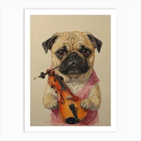 Pug Playing Violin 2 Art Print