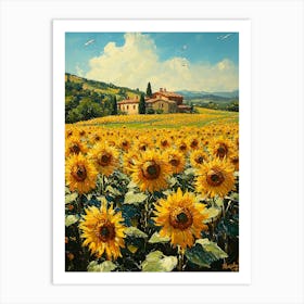 Sunflowers In Tuscany, Impressionist Oil Painting – Inspired by Renoir Affiche