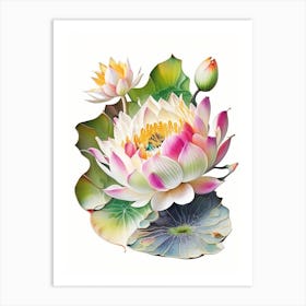Lotus Flower In Garden Decoupage 1 Art Print